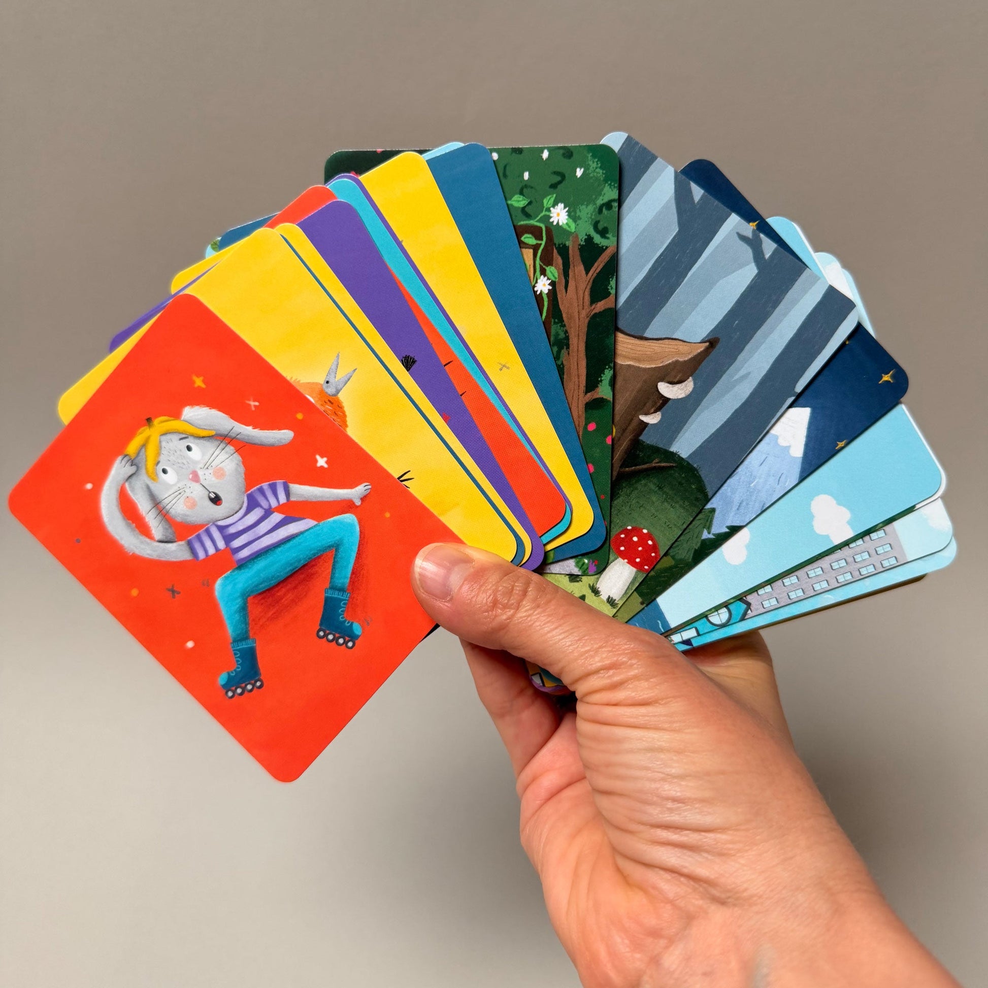 Geschichtenkarten für Kinder – handgezeichnete Erzählkarten, Ansicht 27, bunte Tierillustrationen