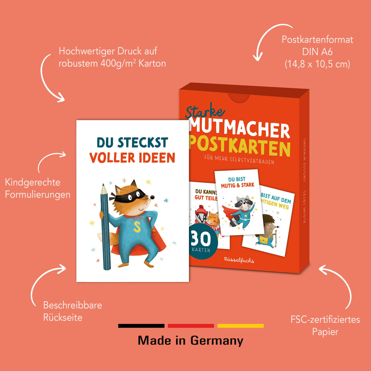 starke mutmacher postkarten mit affirmationen in du form hergestellt in deutschland handgezeichnet ohne ki tierillustrationen