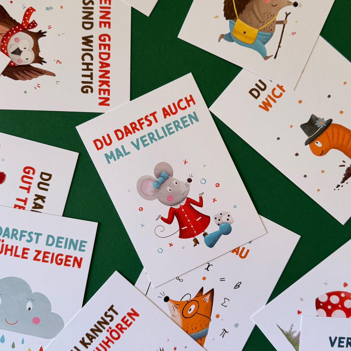 starke mutmacher postkarten mit affirmationen in du form hergestellt in deutschland handgezeichnet ohne ki tierillustrationen
