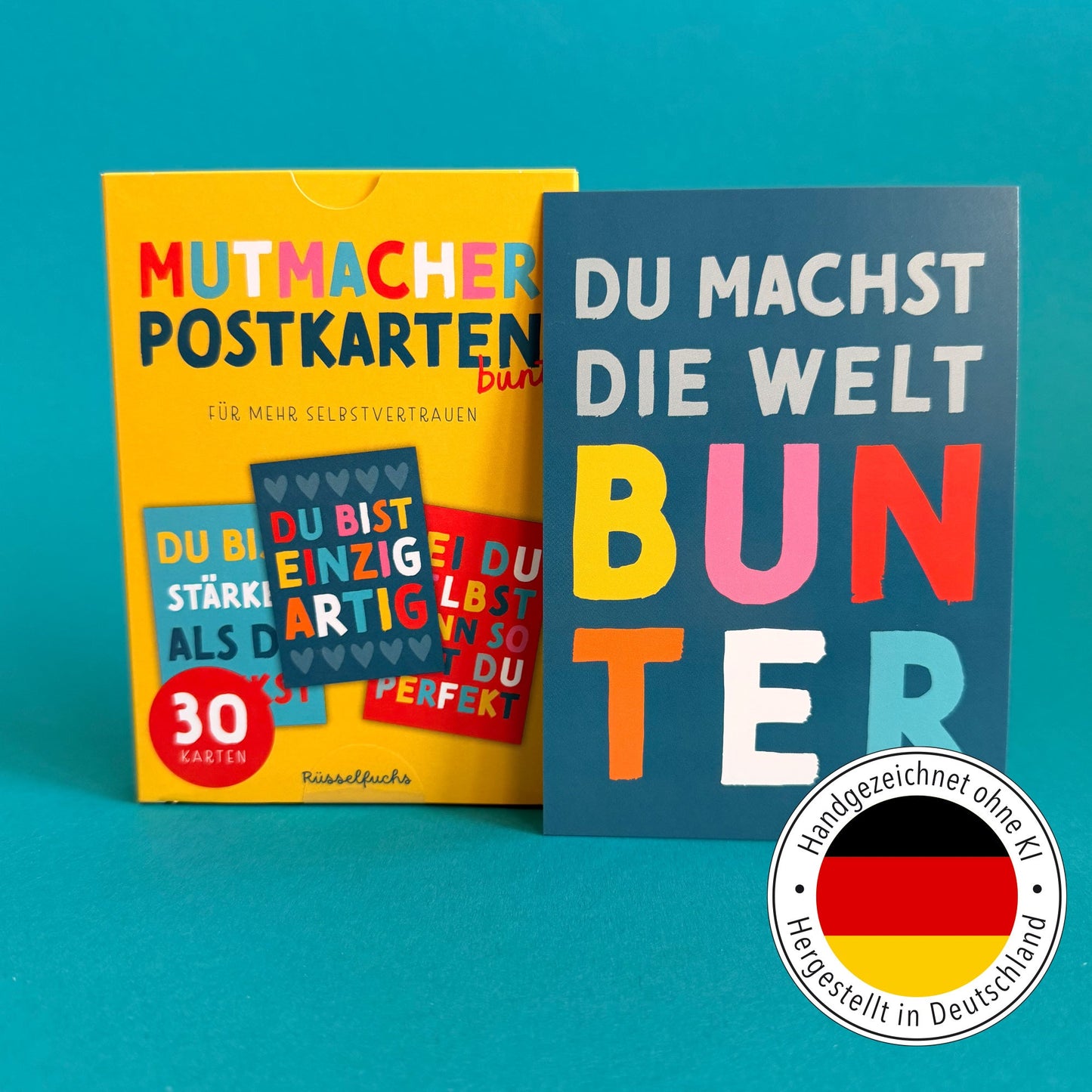 Mutmacher-Postkarten BUNT | 30er-Set | 15 Motive, jedes Motiv doppelt