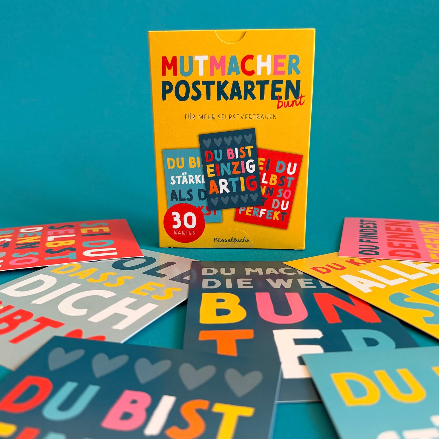Mutmacher-Postkarten BUNT | 30er-Set | 15 Motive, jedes Motiv doppelt