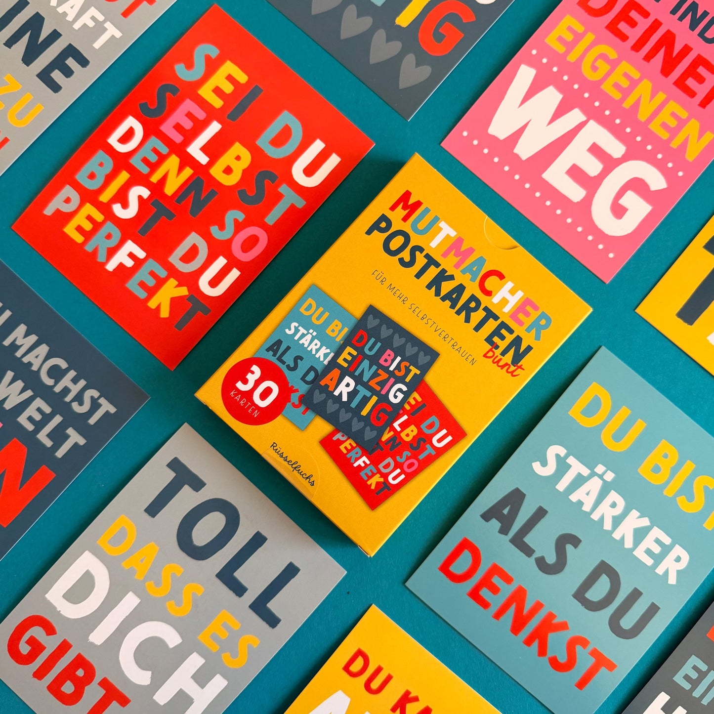 Mutmacher-Postkarten BUNT | 30er-Set | 15 Motive, jedes Motiv doppelt