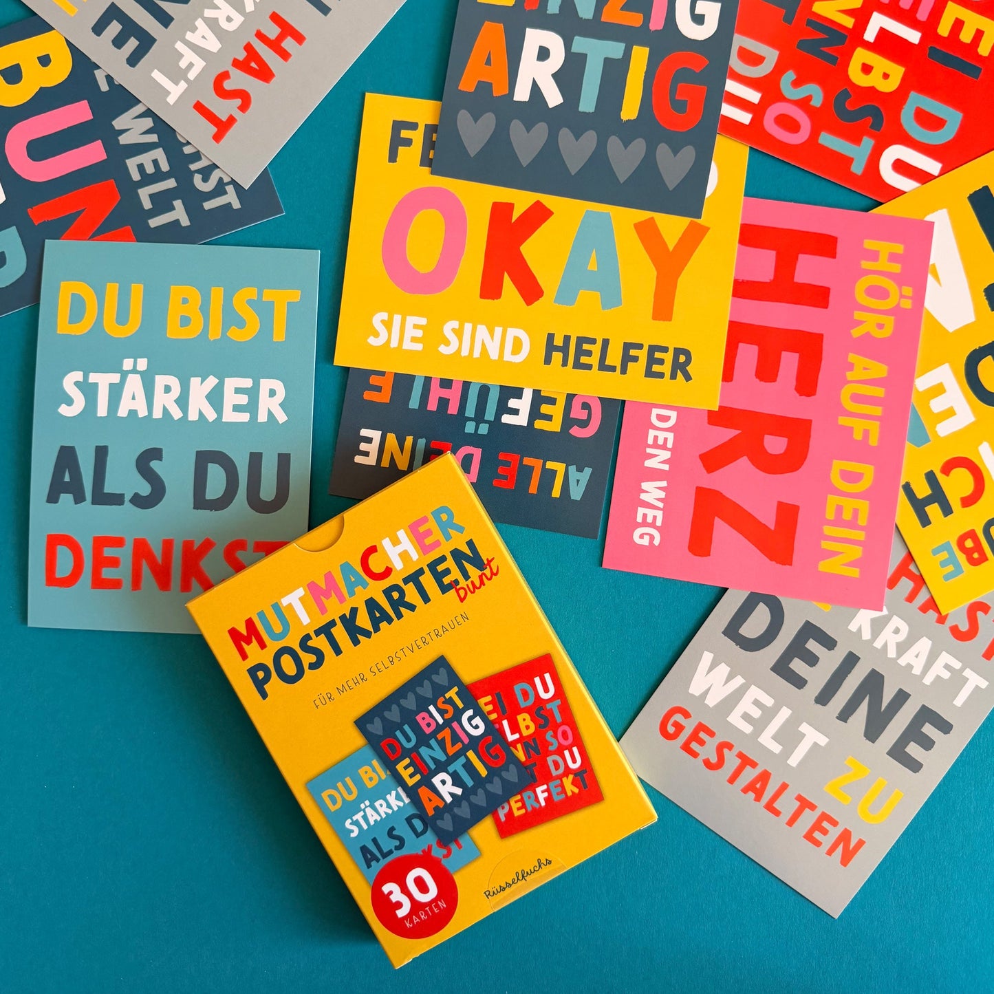 Mutmacher-Postkarten BUNT | 30er-Set | 15 Motive, jedes Motiv doppelt