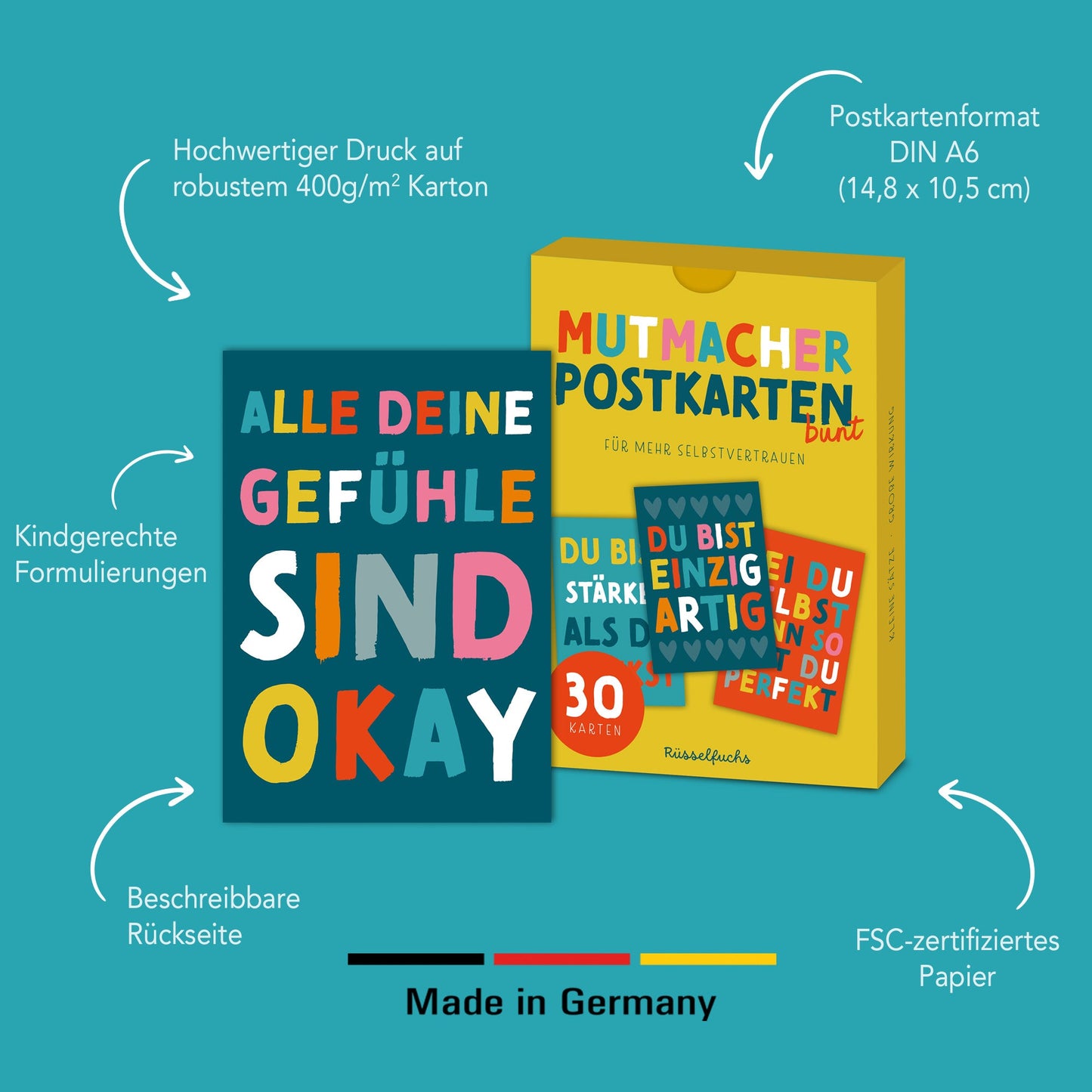 Mutmacher-Postkarten BUNT | 30er-Set | 15 Motive, jedes Motiv doppelt