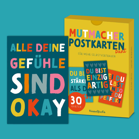 Mutmacher-Postkarten BUNT | 30er-Set | 15 Motive, jedes Motiv doppelt
