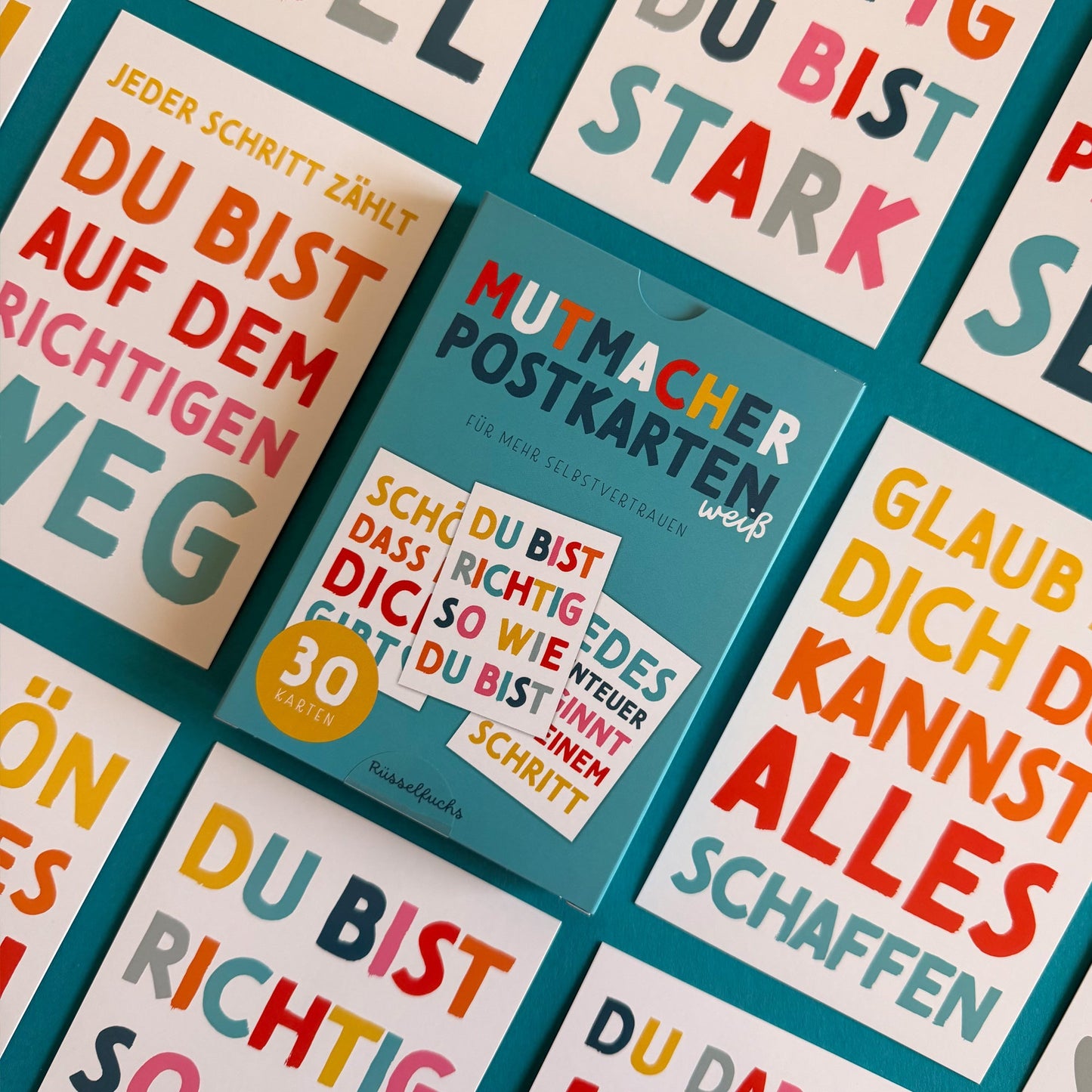 Mutmacher-Postkarten WEISS | 30er-Set | 15 Motive, jedes Motiv doppelt