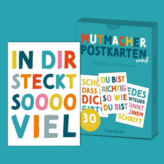 Mutmacher-Postkarten WEISS | 30er-Set | 15 Motive, jedes Motiv doppelt