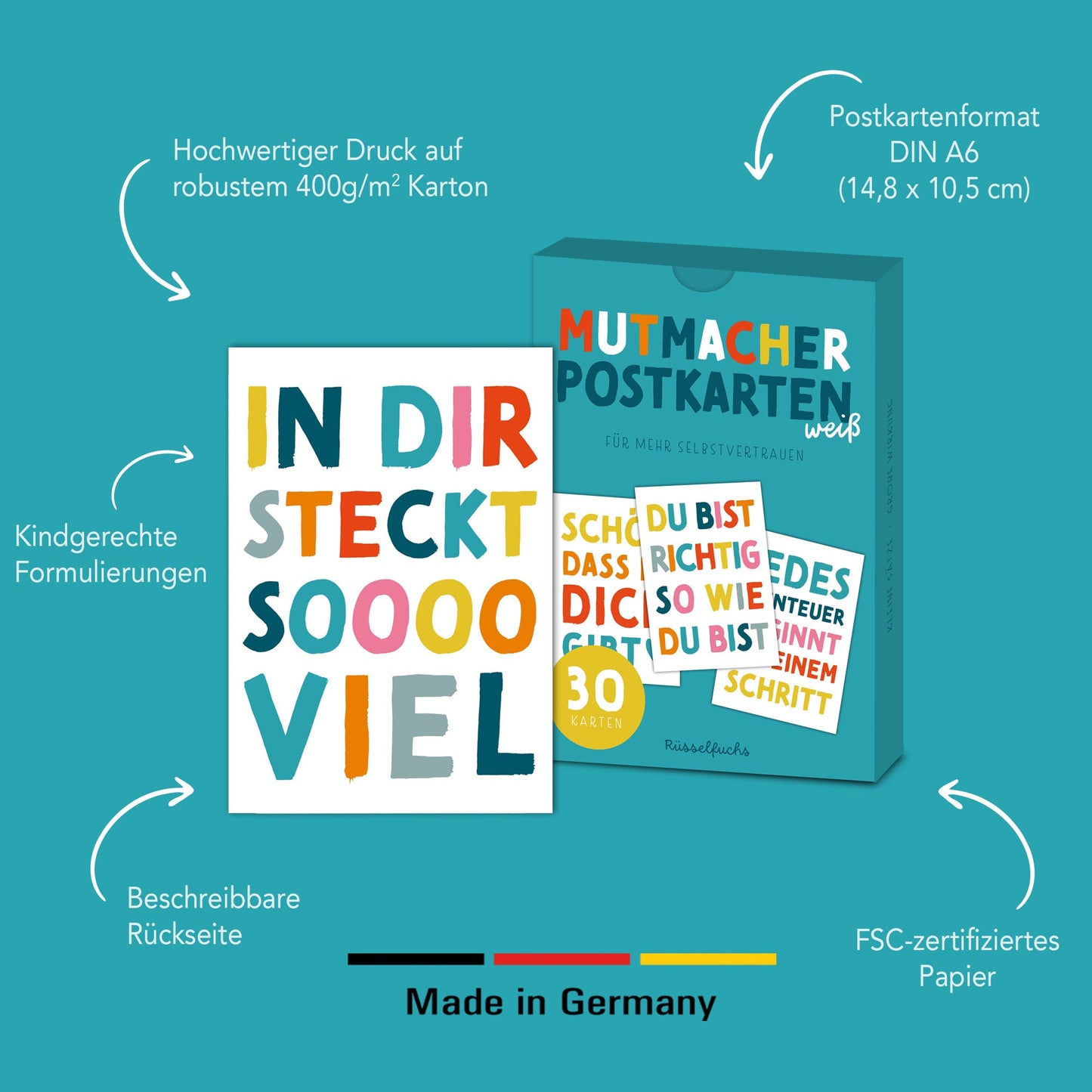 Mutmacher-Postkarten WEISS | 30er-Set | 15 Motive, jedes Motiv doppelt