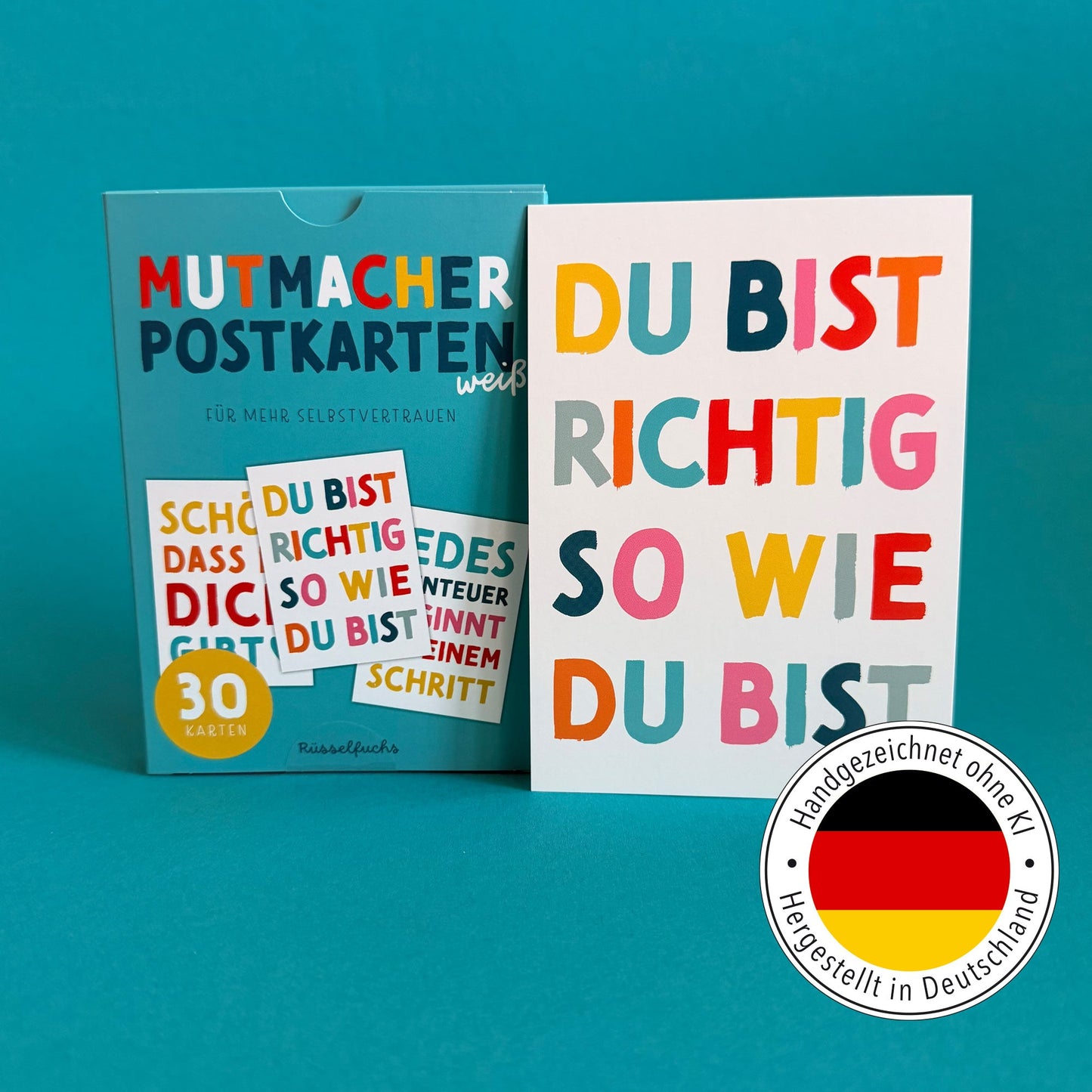 Mutmacher-Postkarten WEISS | 30er-Set | 15 Motive, jedes Motiv doppelt