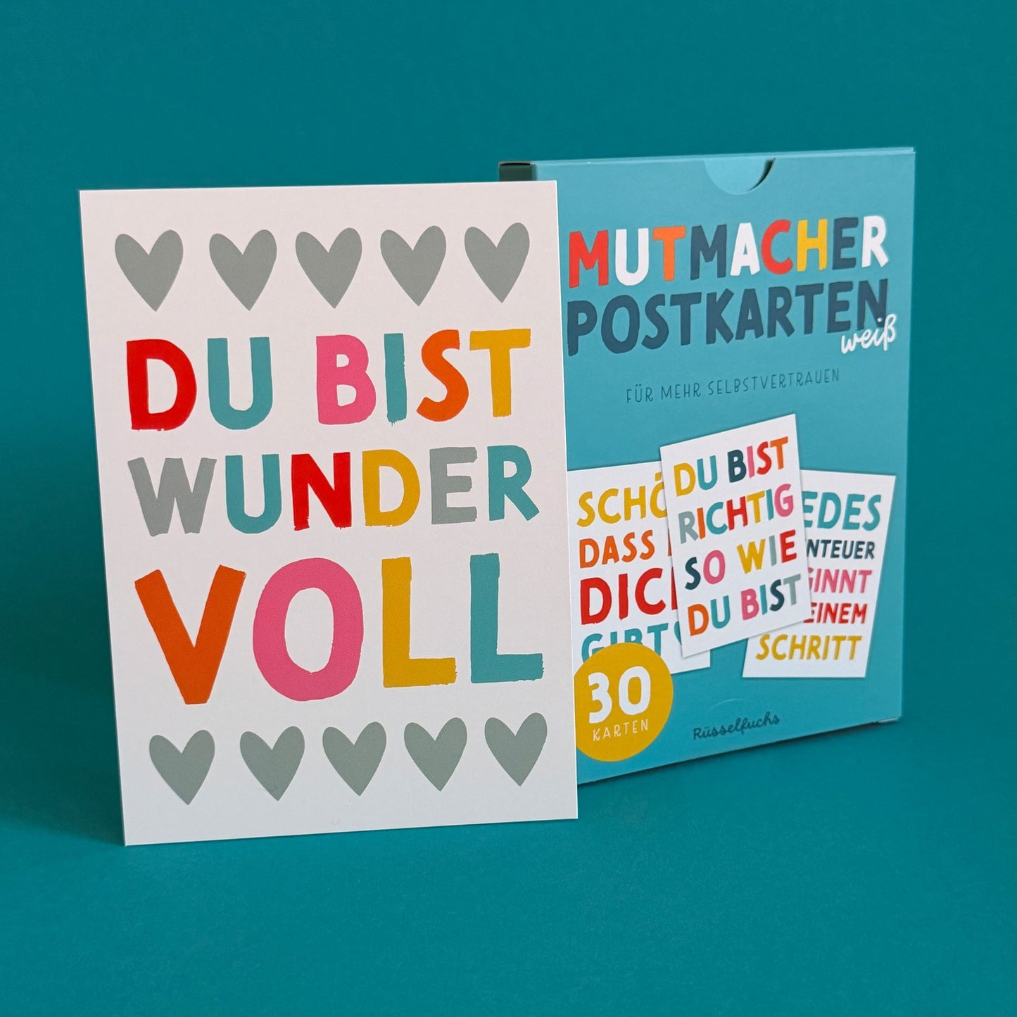 Mutmacher-Postkarten WEISS | 30er-Set | 15 Motive, jedes Motiv doppelt