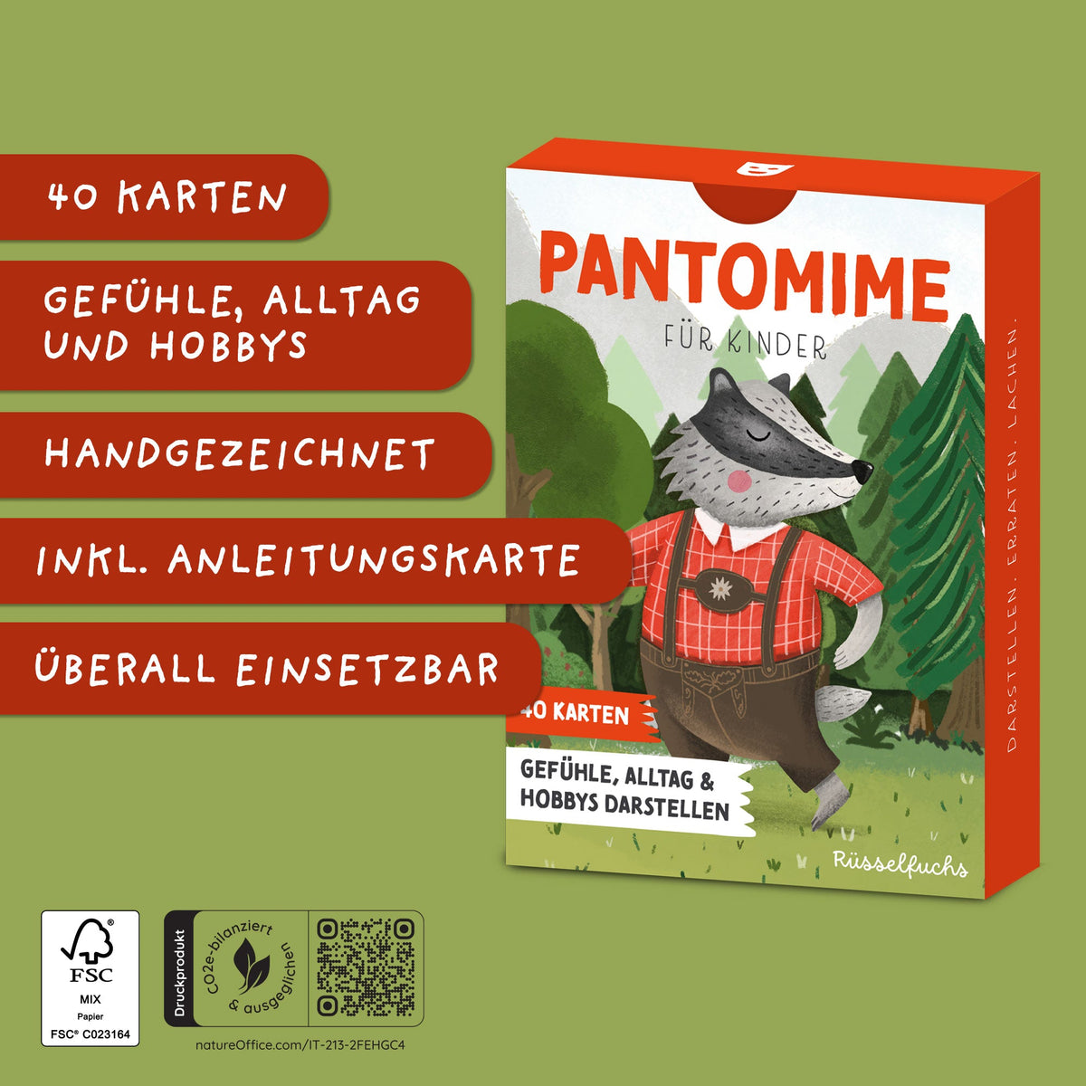 Pantomimekarten für Kinder – Kartenset von Rüsselfuchs