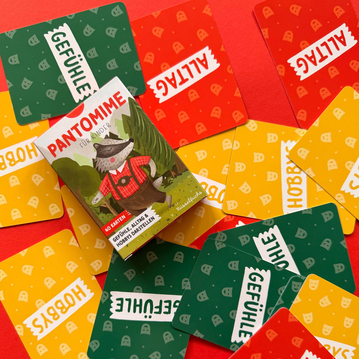 Pantomimekarten für Kinder mit den Kategorien Gefühle, Hobbys und Alltag