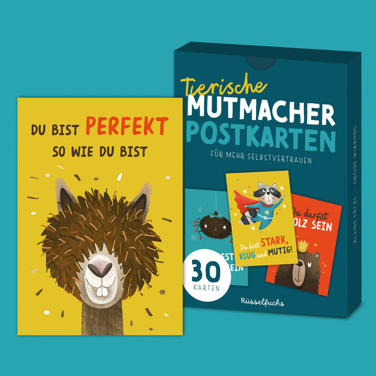 Tierische Mutmacher-Postkarten | 30er-Set | 15 Motive, jedes Motiv doppelt