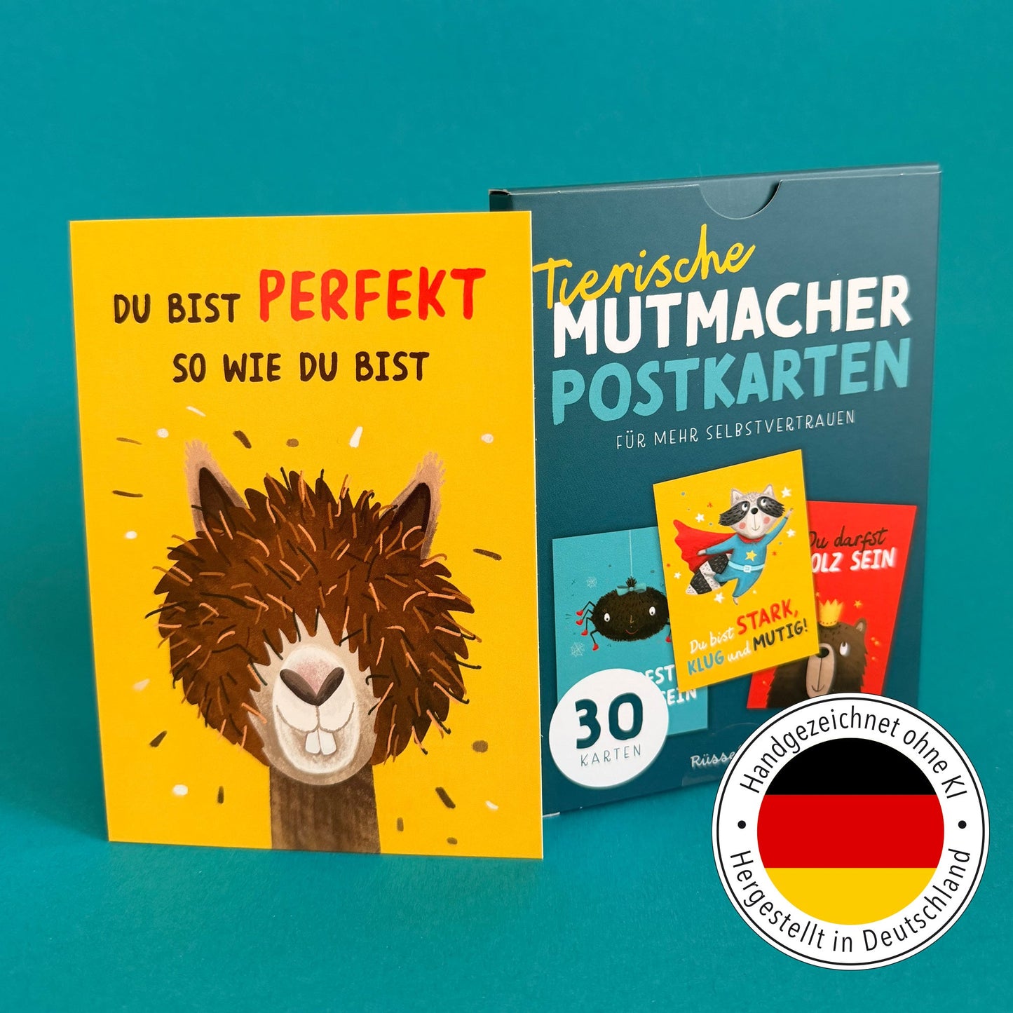 Tierische Mutmacher-Postkarten | 30er-Set | 15 Motive, jedes Motiv doppelt